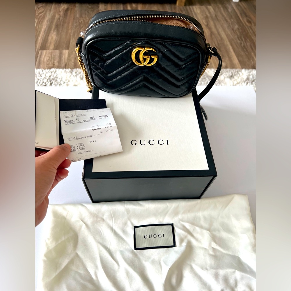 Authentic Gucci GG Marmont Matellasse Mini Black Leather Bag